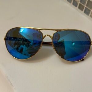 Oakley Gold and Blue Aviator Sunglasses with Mirrored Lenses